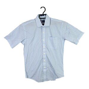Mens Magna Ready Blue Green Plaid Shirt Button Up Short Sleeve Size S
